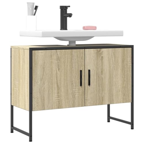 Iiaky Armario Lavabo baño Madera Muebles auxiliares de baño Bathroom Cabinet Mueble de baño ingeniería Roble Sonoma 80x33x60 cm
