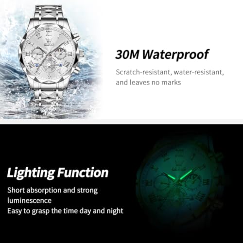 Image of OLEVS Watches for Men Luxury Diamond Casual Large Dial Watches Stainless Steel Waterproof Business Dress Analog Luminous Date Mens Watches