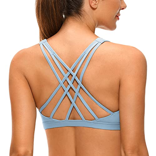 Image of CRZ YOGA Strappy V Neck Sports Bras | Medium Support, Removable Pads, Yoga, Brushed, Criss Cross Back, for Women