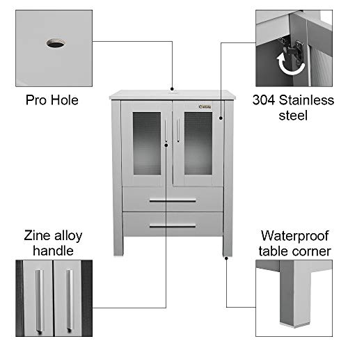 24 Grey Bathroom Vanity,Tempered Glass Vessel Sink Combo,Style Sink,1.5 GPM Faucet Oil Rubbed Bronze,Bathroom Vanity Top with Sink Bowl,20 inch Deep, 30% Water Saving Faucet/U-Eway (B02GA10)