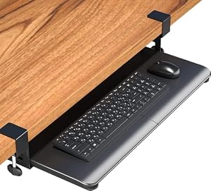 BONTEC キーボードトレイ クランプ式 後付け デスク収納 幅650mm 人間工学設計 キーボードスライダー/引き出し フルキーボード&マウス収納可能 スムーズ伸縮 耐荷重5kg 取付簡単 デスクエクステンダー オフィス 在宅ワー...
