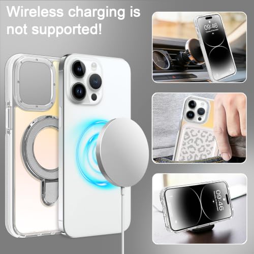 Image of Magnetic for iPhone 14 Pro Case with Stand [Compatible with Magsafe] [Cute Fashion Fluorescent Design] [1 Screen Protector] Slim Translucent Matte Case for iPhone 14 Pro 6.1 inch 2022, White