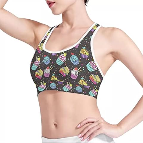 Howilath Longline Wireless Sports Bra with Cupcake Pattern Cover