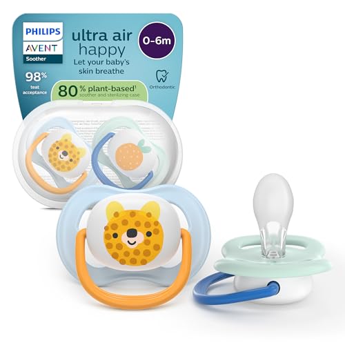 Philips Avent ultra air chupetes: diseño anatómico, para bebés de 0 a 6 meses, tetina simétrica de silicona suave, sin BPA, con estuche esterilizador, paquete de 2, SCF080/23 Philips Avent ultra air chupetes: diseño anatómico, para bebés de 0 a 6 meses, tetina simétrica de silicona suave, sin BPA, con estuche esterilizador, paquete de 2, SCF080/23