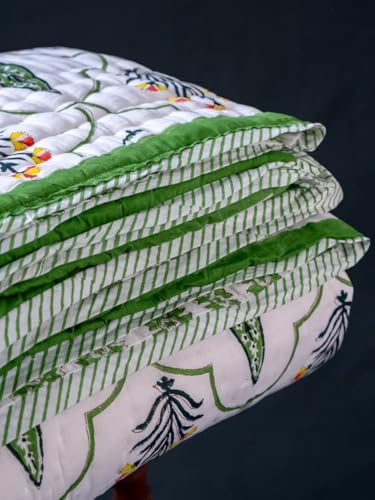 Image of Organic Mulmul Cotton Quilt- Floral, Hand Block Printed, 100% Surgical Cotton (Double)