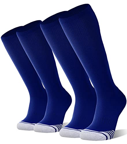 FITRELL 2 Pack Baseball Soccer Softball Socks for Kids Youth Men & Women Over-the-Calf Knee High Football Socks, nfl, Blue, X-Small