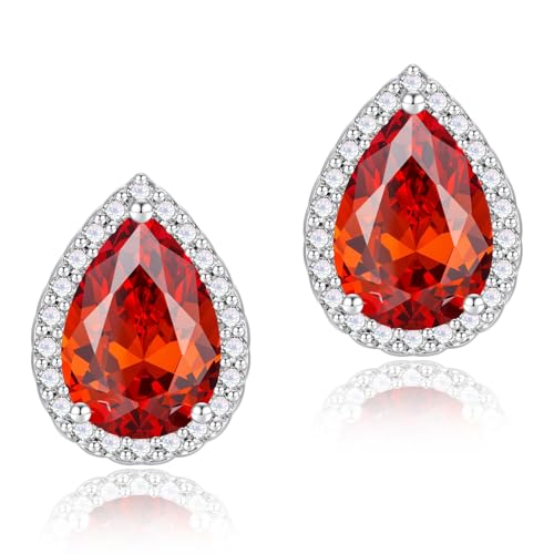 YOMELA Orange Red Teardrop Cubic Zirconia Stud Earrings for Women