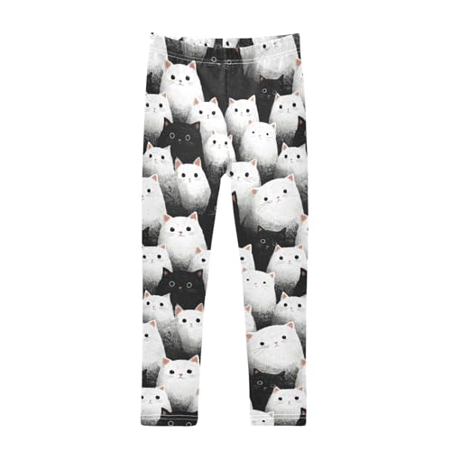 Girls Leggings Black and White Cats Animals Soft Toddler Leggings for Girls Kids Pants Size 4T-10T
