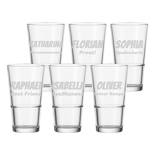 LUXENTU Trinkgläser mit Gravur, 330 ml, Personalisierte Wassergläser mit 2-zeiliger Gravur, Gravierte Becher für Hochzeiten und Events, Individuelle Lasergravur, 6 Stück