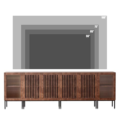 BVIUNTWO-Farmhouse-TV-Stand-for-TVs-up-to-100-Inch-Entertainment-Center-TV-Console-with-Storage-Cabinets-and-Glass-DoorsMedia-Console-for-Living-RoomBrown
