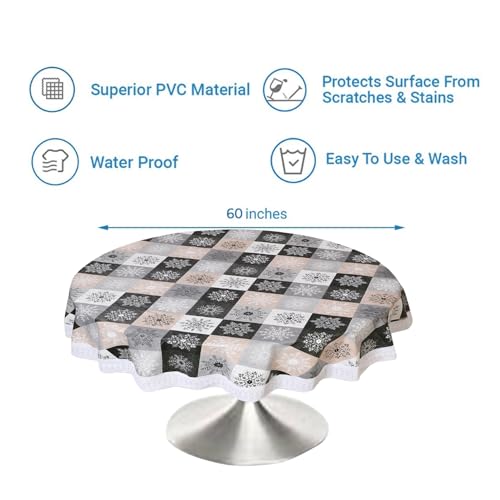 Image of Dakshya Industries PVC Waterproof Round Table Cover for 4 Seater Dining Table | 60 Inch Round Printed Table Cover | Spill Proof, Oil Resistant, Heat Resistant, Wipe Clean