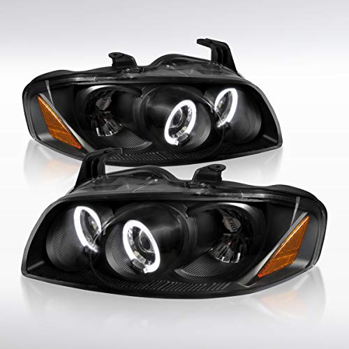 Autozensation For Nissan Sentra Black Dual Halo Rims Projector Headlights Pair