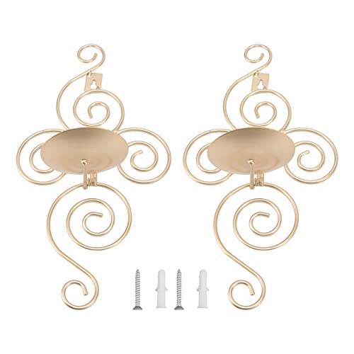 Wall Candle Sconce Holder Set of 2, Foldable Hanging Wall Mounted Candle Stick Holder Black Candlestick Holders Iron Wall Hanging Sconce Decor for Bedroom Living Room Dining Room(Gold)