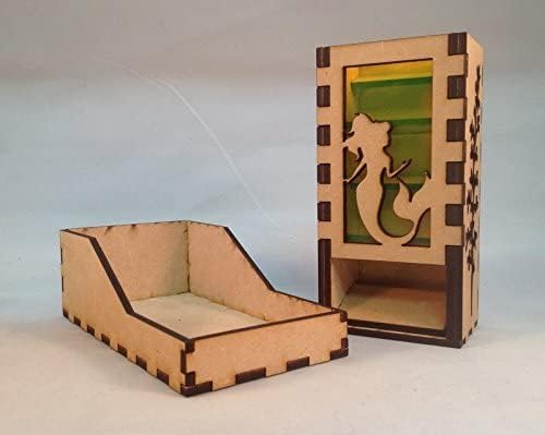 Mermaid Mini Dice Tower v1 Neon Yellow Acrylic Window Laser Cut MDF Unique Fast Shipping