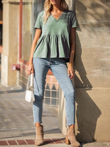 EXLURA Women's Summer Crop Babydoll Peplum Tops Cute V Neck Short Sleeve Business Casual Trendy T Shirts Beach Vacation 20254