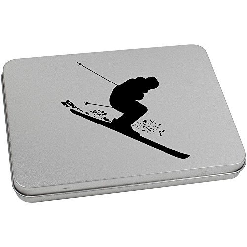 Azeeda 170mm 'Skiing Person' Metal Hinged Tin/Storage Box (TT00086772)