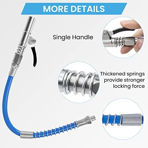 STHIRA® Grease Gun Coupler, Strong Lock Release Grease Coupler with 12" Spring Flex Hose, 12000 PSI Quick Release Metal Grease Gun Couplers Compatible with All Grease Guns 1/8" NPT Grease Gun Fitting