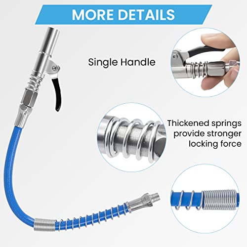 Grease Gun Coupler, Strong Lock Release Grease Coupler with 12" Spring Flex Hose, 12000 PSI Quick Release Metal Grease Gun Couplers Compatible with All Grease Guns 1/8" NPT Grease Gun Fitting