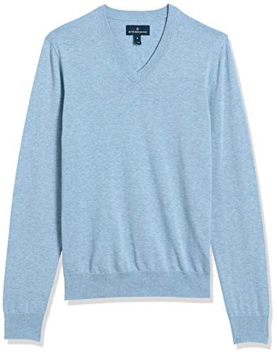 Amazon Brand - Buttoned Down Men's 100% Supima Cotton V-Neck Sweater, Light Blue, Medium