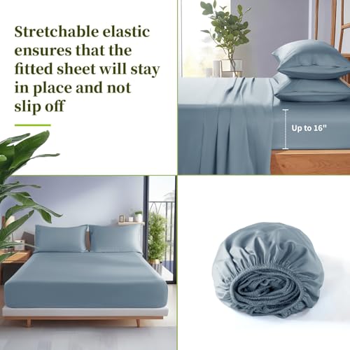 Shilucheng 100% Viscose Derived from Bamboo_ Sheets King Size 6pcs - Ultra Cooling & Silky Soft Bed Sheets, 16" Deep Pocket, Perfect for Hot Sleepers, Hotel Bedding Sheets (French Blue)