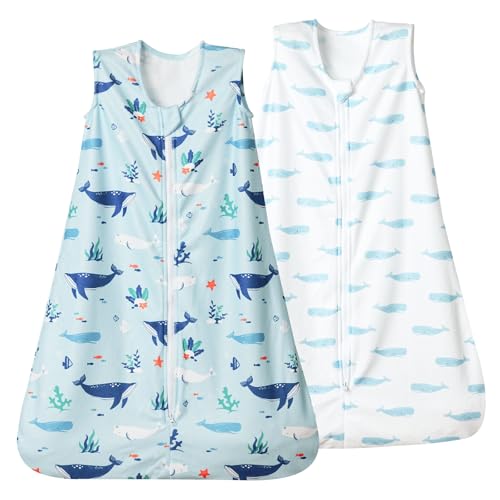 Image of david's kids Micro Fleece Baby Sleep Sack 0-6 Months, Soft Warm Baby Wearable Blankets with 2-Way Zipper, 2 Pack Comfy Sleeping Bags for Infant Newborn Boys Girls Neutral, Small Size, Ocean Animal