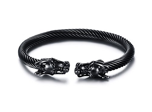 VNOX Hommes en Acier Inoxydable Face à Dragon Head Wire Viking Bracelet Bracelet Cuff Black