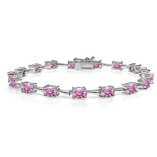 Image of Sterling Silver 6x4mm Oval-Cut Classic Link Tennis Bracelet Made with European Crystals