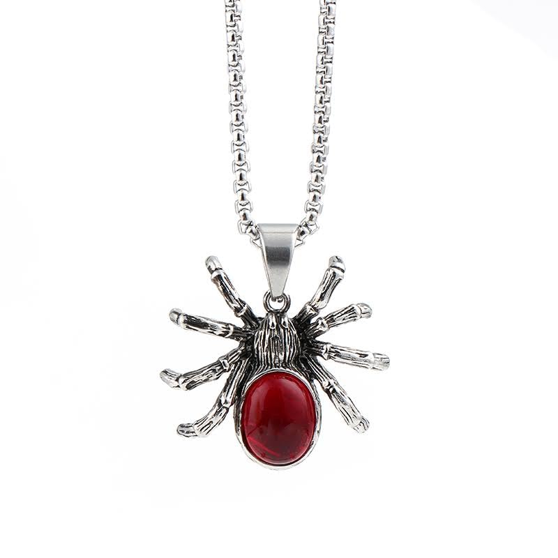 Spider necklace, large Gothic Halloween pendant, antique silver toned metal, unisex Punk