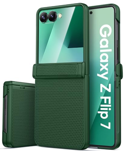 Image of Vihibii for Samsung Galaxy Z Flip 7 Case with Rugged Hinge Protection & Outer Screen Protector, Compatible with Wireless Charging, Non-Slip Shockproof Slim Phone Cover for Galaxy Z Flip 7 2025, Green