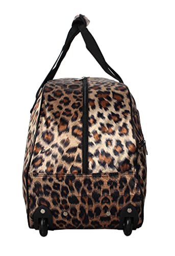 Betsey Johnson Designer Carry On Luggage Collection - Lightweight Pattern 22 Inch Duffel Bag- Weekender Overnight Business Travel Suitcase with 2- Rolling Wheels(leopard)