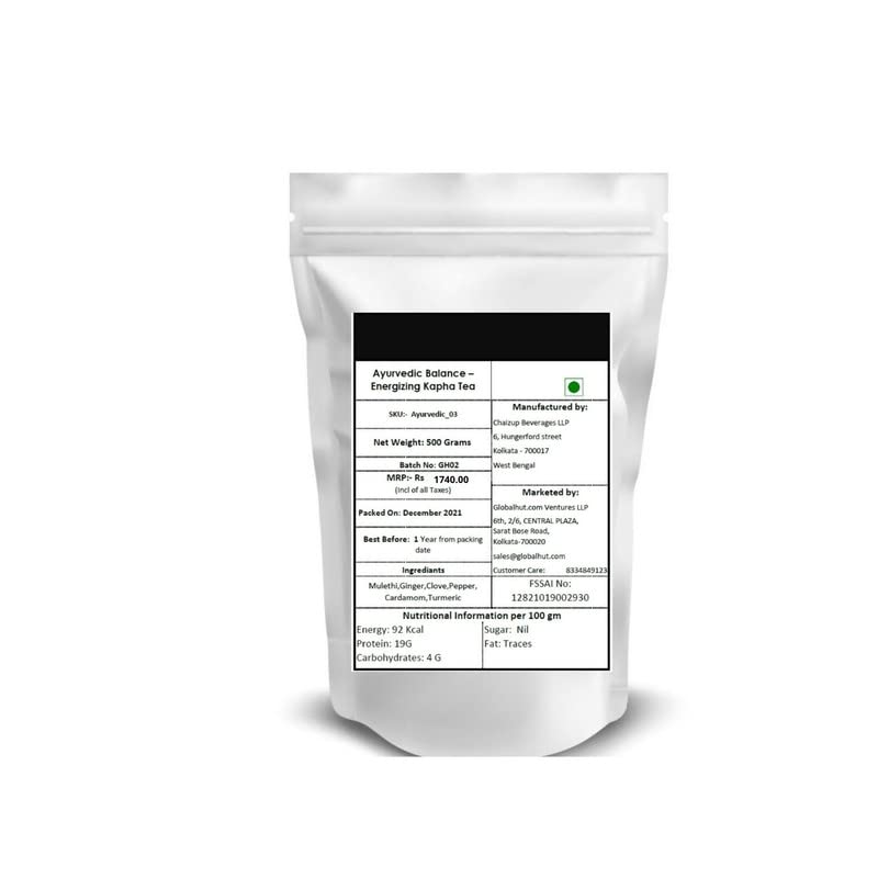 Image of Siyacha Tea Ayurvedic Balance Energizing Kapha Herbal Infusion, Caffeine Free Tisane, with Mulethi, Ginger, Clove, Pepper, Cardamom, Turmeric Blend, Loose Leaf Beverage, Improve Skin Health, 500g,