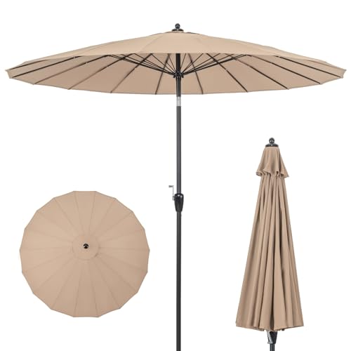 RELAX4LIFE Sonnenschirm, Ø265cm Gartenschirm mit Kurbel & 18 Rippen, beidseitig um 30° knickbar, Marktschirm Strandschirm Terrassenschirm Knickbar für Balkon Terrasse Garten Sonnenschutz (Braun)