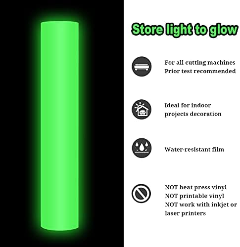 TECKWRAP Glow in Dark Matte Adhesive Craft Vinyl for Craft Cutter,Sign Plotter 1ft x 5ft, Neon Lime Green