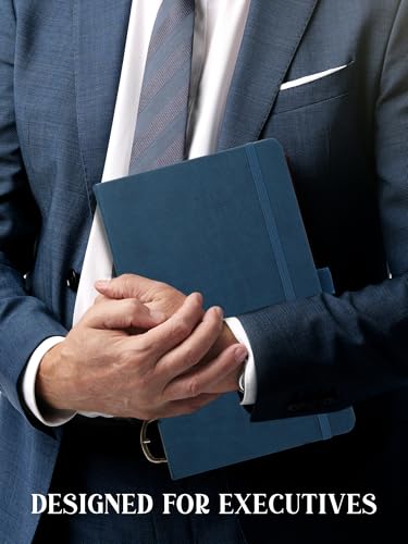 Image of DOODLE Pack of 10 A5 Executive PU Leather Hardbound Notebooks - 160 Ruled Pages Each, 80 GSM | Pen Loop, Ribbon Bookmark, Elastic Band | Professional Office Diary for Men & Women - Blue