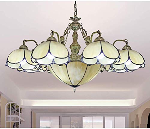 Éclairage chaleureux grand salon : lustre Tiffany 5 bras E27 rétro