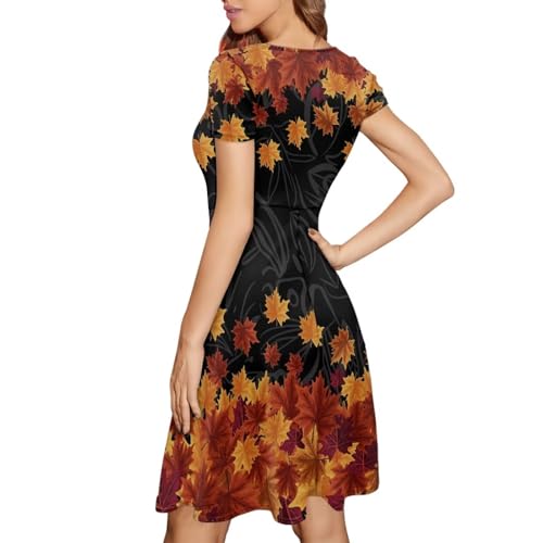 Image of POLERO Sunflower Dress for Women Floral Summer Dresses Short Sleeve Casual Sundresses Midi Dresses