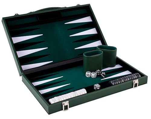 Grand Jeu de Backgammon Engelhart vert en feutre spécial et simili cuir pour tournois pro