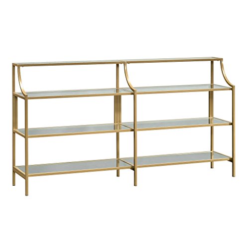 Sauder 421434 International Lux Bookcase, L: 30.0" X W: 14.49" X H: 70.87", Satin Gold Finish & International Lux Console Table, L: 59.41" X W: 13.07" X H: 32.4", Satin Gold Finish #TOP4