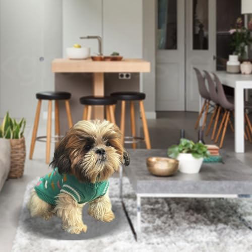 Image of Lulala Turtleneck Dog Sweater - Winter Coat Apparel Classic Cable Knit Clothes with Leash Hole for Cold Weather, Ideal Gift for Pet in New Year (Green, 8 Inch)