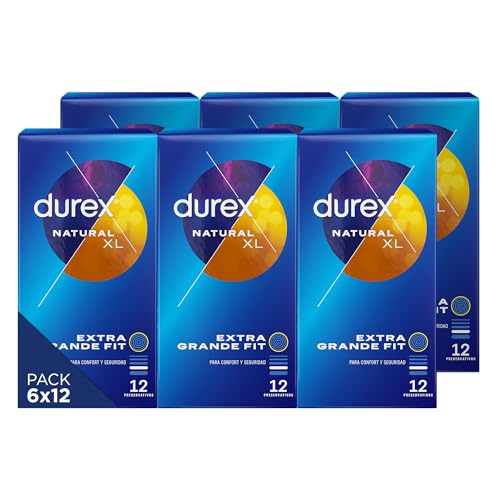 Durex Preservativos Natural XL, para Confort y Seguridad, 12 condones XL Extra Grandes [Pack 6 Unidades]