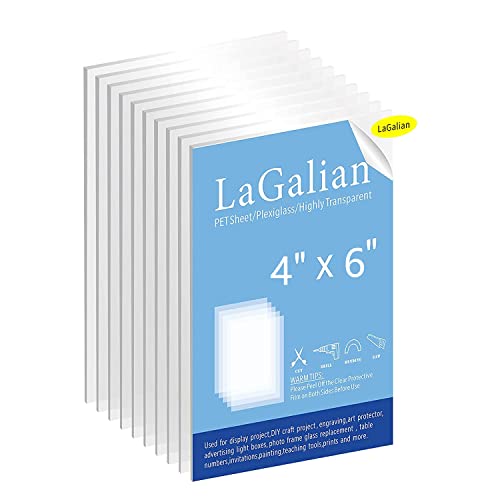 LaGalian 10 Pack 4x6 Inch Clear Acrylic Sheets, 0.04