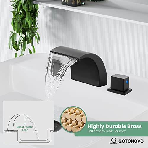 Gotonovo Matte Black Waterfall Widespread 3 Holes Bathroom Sink Faucet Deck Mounted 8-16 Inch Double Handles Commercial With Pop Up Drain thumb #2