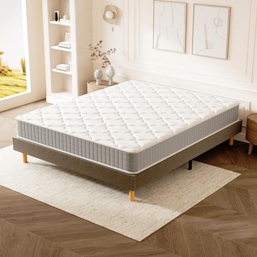 DEWINNER Ensemble Lit 120x190 avec Sommier et Matelas, Cadre de Lit Une Place et Demi Scandinave, Métal et Tissus avec Pieds, Matelas Memoire de Forme...