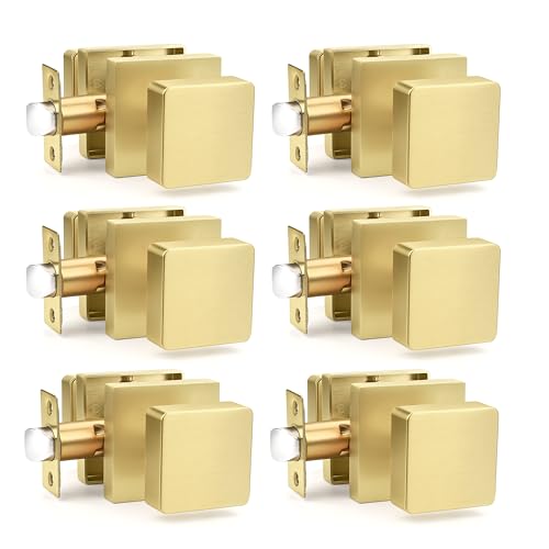 Probrico Gold Square Door Knobs Interior, Heavy Duty Door Handles for Hallway Closet, Keyless Passage Door Lock 6 Pack