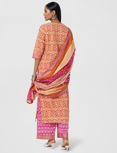 Image of Libas Printed Cotton Straight Kurta with Palazzo and Dupatta