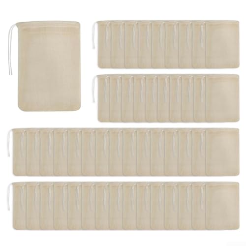 Paquete de 50 bolsas de filtro de té de algodón reutilizables ecológicas con cordones para una experiencia de preparación sencilla