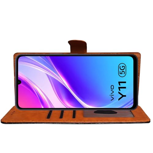 Image of Flip Cover Back Case Compatible with Vivo Y05 5G / Y11 5G / Y21 5G | Premium Leather Finish | Inbuilt Pockets & Stand | Flip Cover Back Case for Vivo Y05 5G / Y11 5G / Y21 5G (CamelBlack)