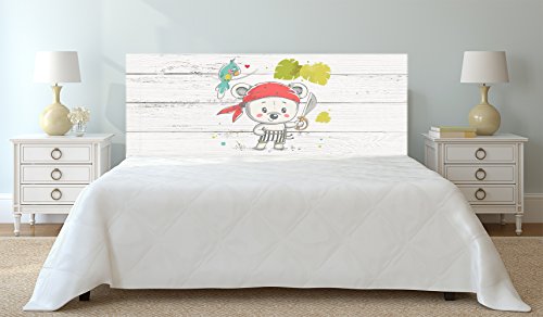 Cabecero Cama Cartón ecológico | Impresión Digital | Sin Relieve | Osito Pirata sobre Madera Blanca 150 x 60 cm | Cabecero Ligero, Elegante, Resistente y Económico