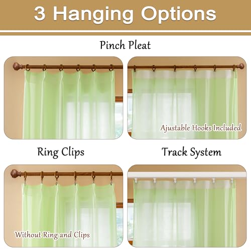 MAIHER Pinch Pleat Green Curtains 108 Inches Long for Bedroom Living Room Sheer Pleated Drapes with Ajustable Hooks Light Filtering 9ft Curtain Panels, Reed Green, 42" W x 108" L, 2 Panels - Image 2