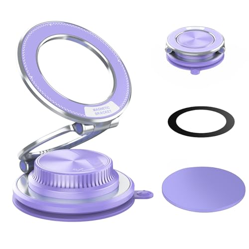 Image of RIGGEAR Vacuum Suction Magnetic Phone Mount, 360 Rotating Foldable Mobile Holder for Car, Office Desk, Mirror, Kitchen & Gym Use (AstroPrime Purple)